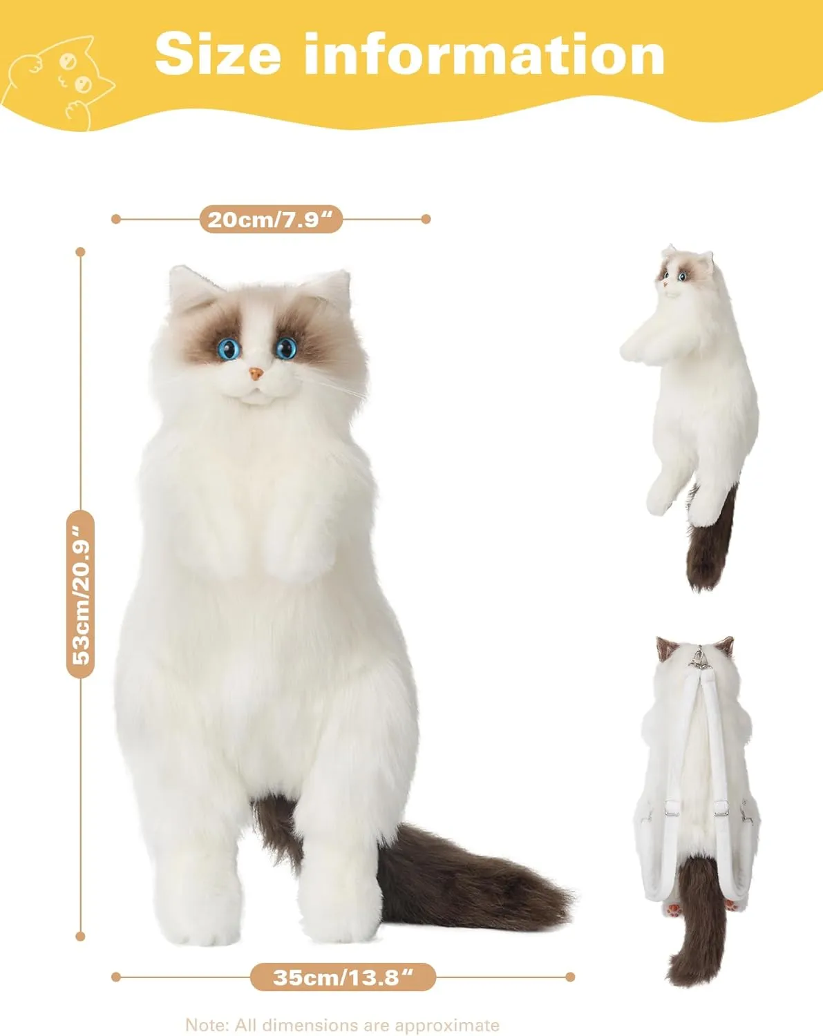 Ragdoll Cat Daypack for Women - Carry Over Shoulder, on One shoulder or Crossbody with Adjustable Straps - Blue Lattice