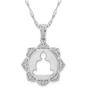 Real 925 Sterling Silver Buddha Necklace - Meditation Buddhist Pendant with Chain 20" White Crystals Cubic Zirconia CZ - Spiritual Yoga Jewelry for Women- Handmade