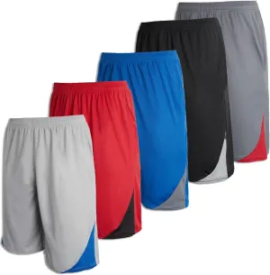 Real Essentials Boys' 5-Pack Mesh Active Athletic Performance Basketball Shorts with Pockets