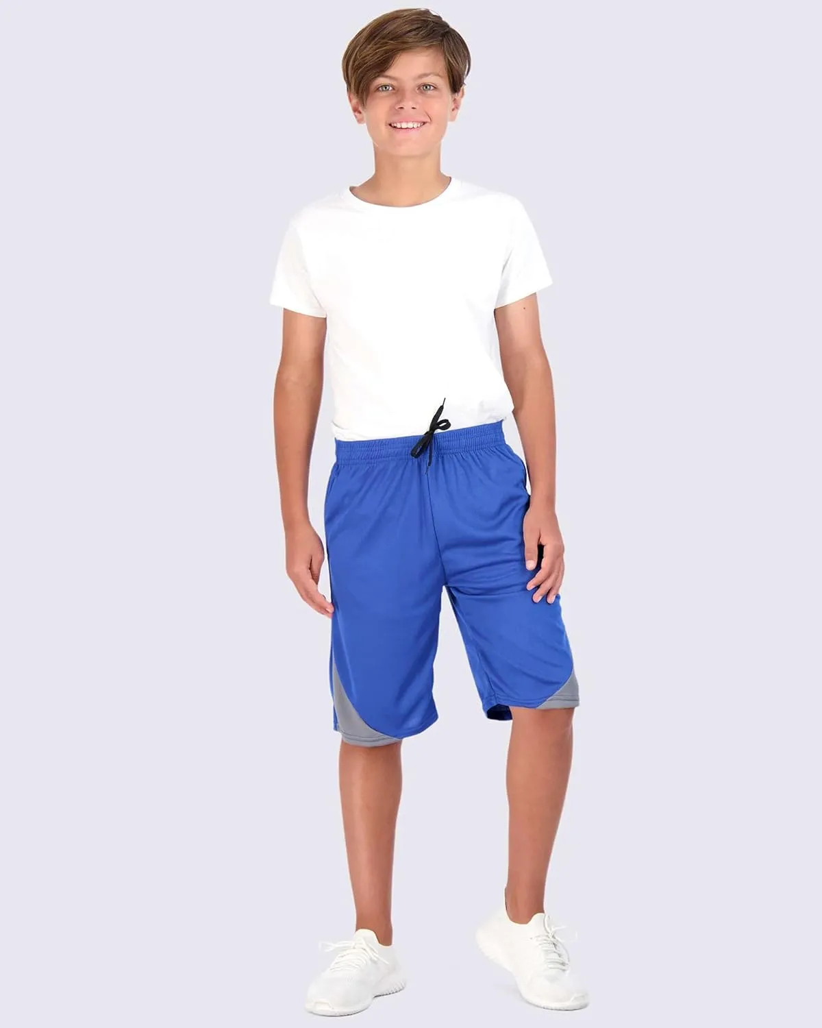 Real Essentials Boys' 5-Pack Mesh Active Athletic Performance Basketball Shorts with Pockets