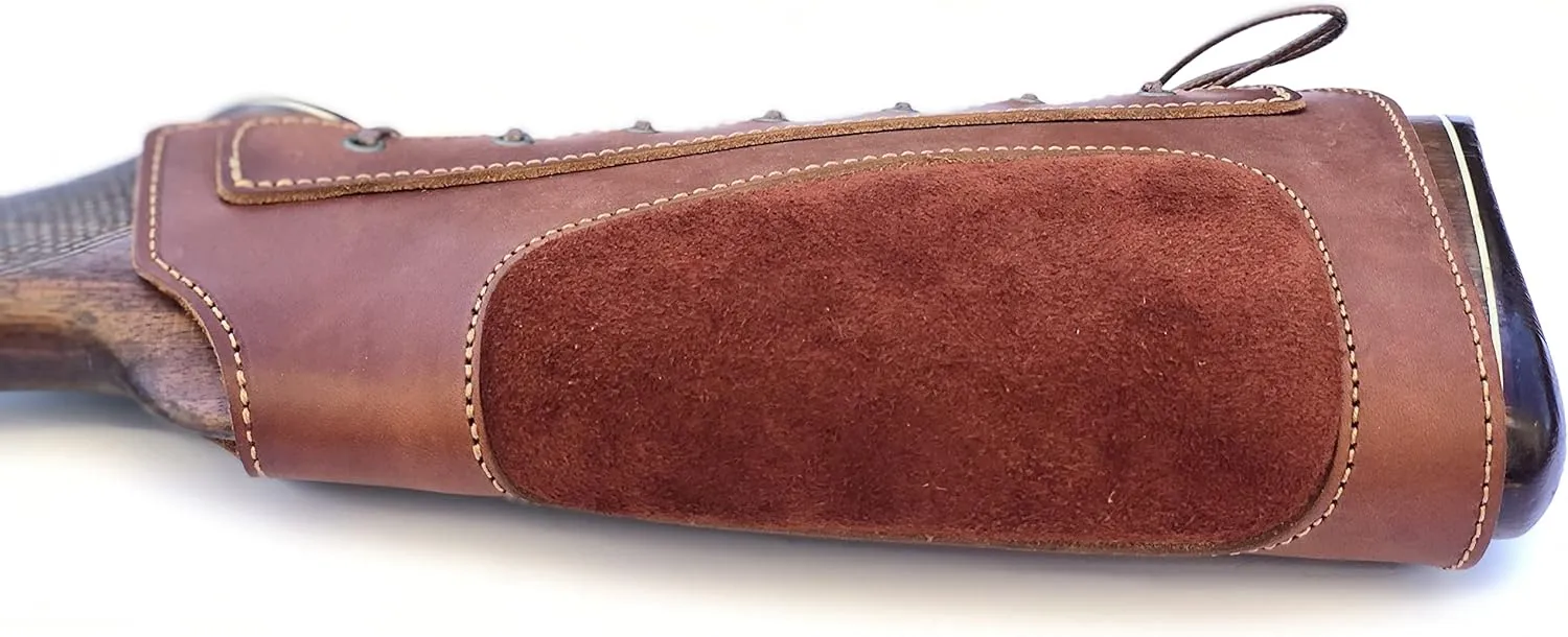 Real Leather Buttstock Holder Cover Suede Padded Cheek Rest - Long Range Shooting