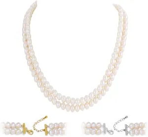Real Pearl Necklace AAA  Quality White Freshwater Pearls Necklace for Women | 6.5-7mm Round White Pearls with 925 Sterling Silver Clasp - Pearl Gifts for Anniversary