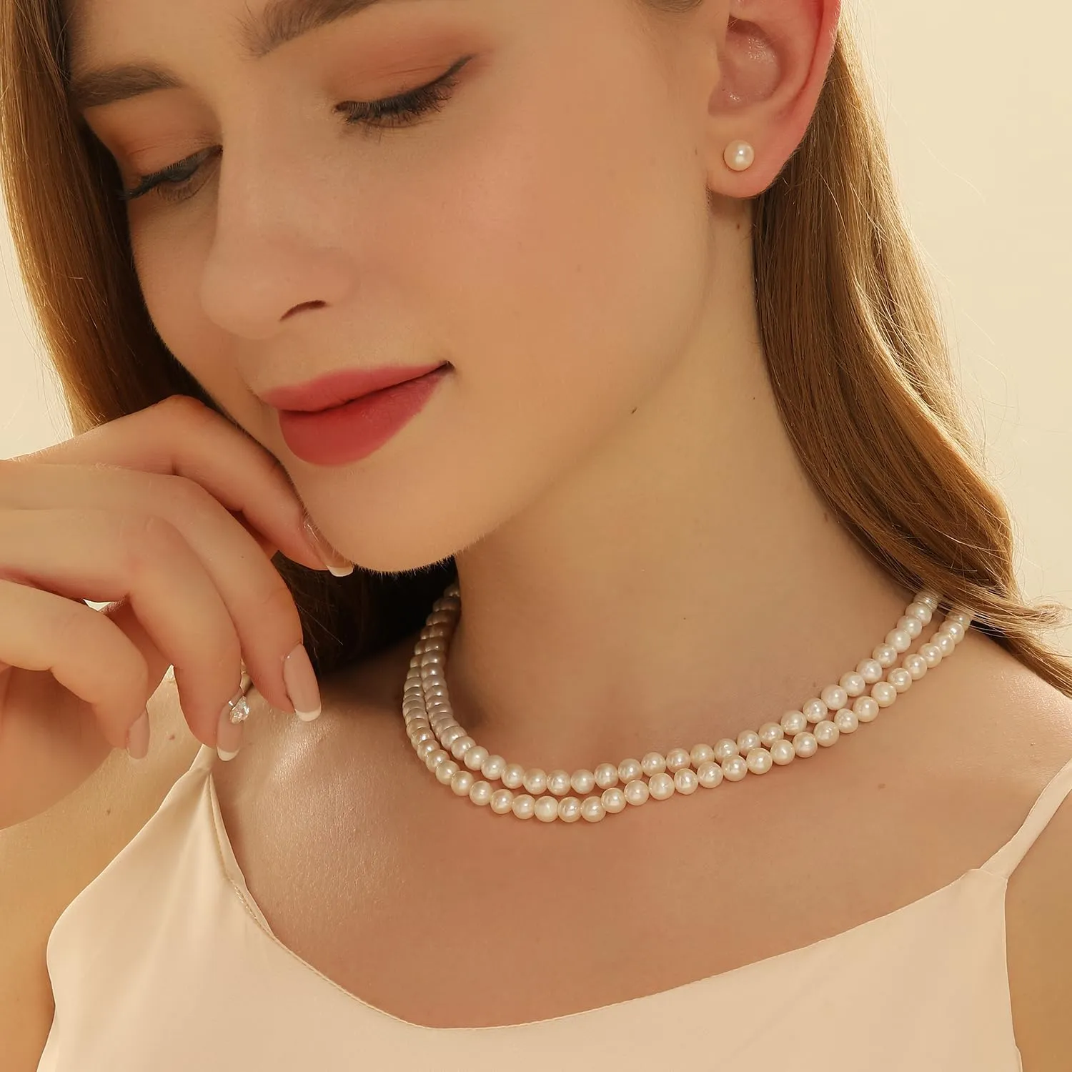 Real Pearl Necklace AAA  Quality White Freshwater Pearls Necklace for Women | 6.5-7mm Round White Pearls with 925 Sterling Silver Clasp - Pearl Gifts for Anniversary