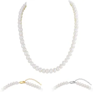 Real Pearl Necklace AAA  Quality White Freshwater Pearls Necklace for Women | 6.5-7mm Round White Pearls with 925 Sterling Silver Clasp - Pearl Gifts for Anniversary