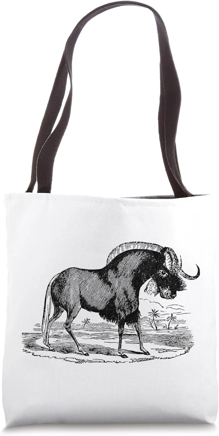 Realist Wildebeest Animal Illustration Hand Drawn Art Tote Bag