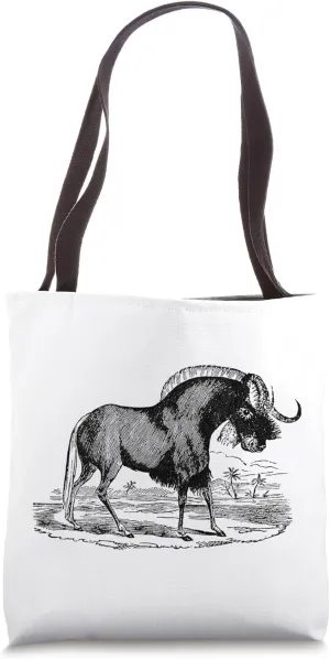 Realist Wildebeest Animal Illustration Hand Drawn Art Tote Bag
