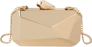 Reberomantic Women Lattice Pattern Metal Handbag Chain Geometric Evening Clutch Purse
