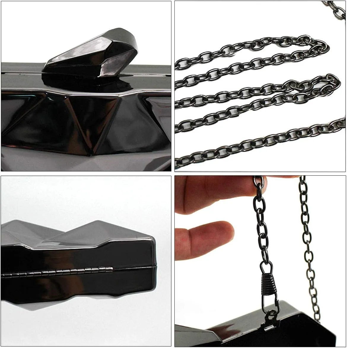 Reberomantic Women Lattice Pattern Metal Handbag Chain Geometric Evening Clutch Purse