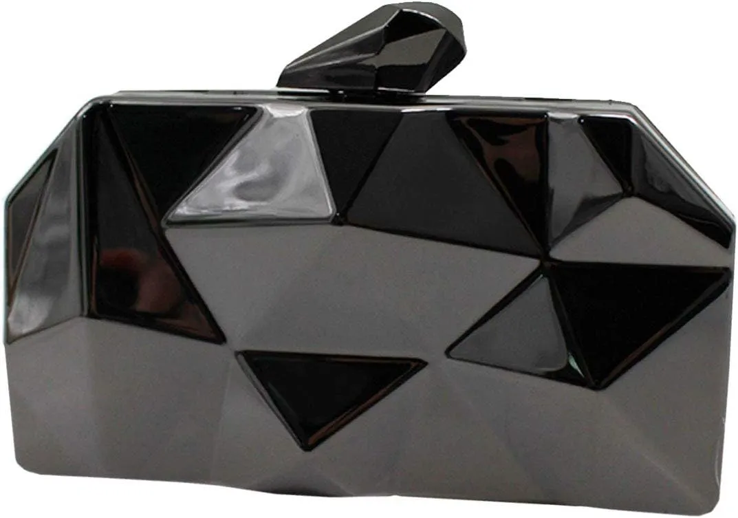 Reberomantic Women Lattice Pattern Metal Handbag Chain Geometric Evening Clutch Purse