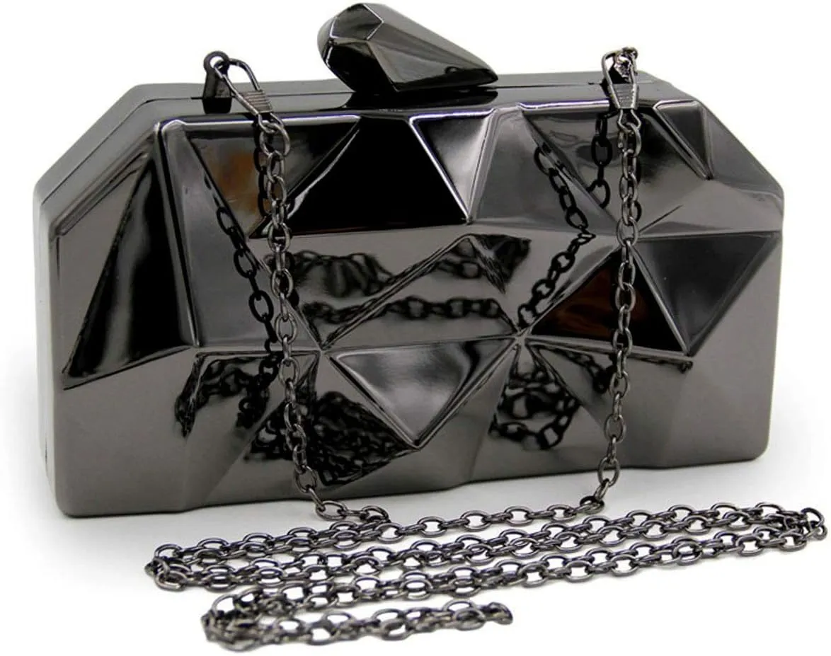 Reberomantic Women Lattice Pattern Metal Handbag Chain Geometric Evening Clutch Purse