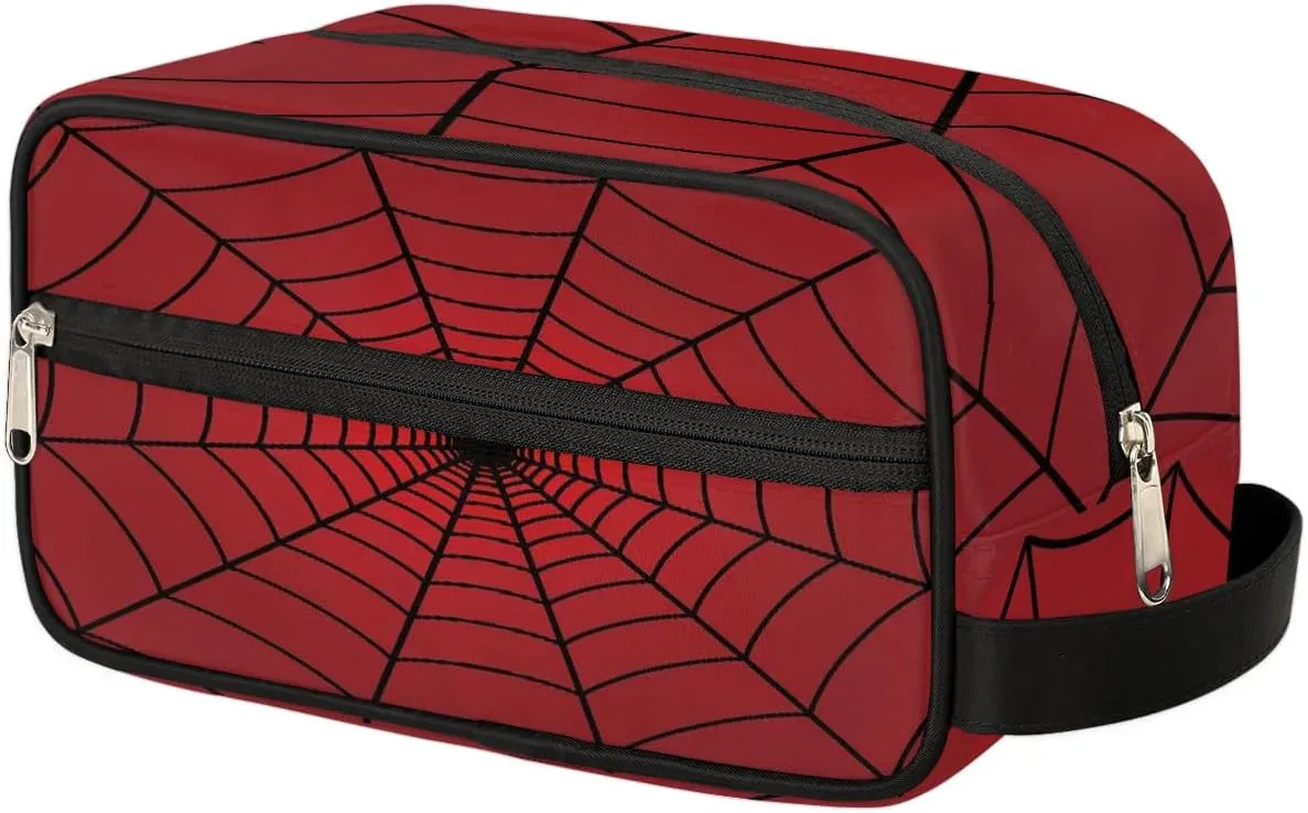 Red Spider Web Travel Toiletry Bag for Boys Kids, Waterproof Hanging Dopp Kit for Men, Shaving Bag with Large Capacity for Travel, Sports, Shower