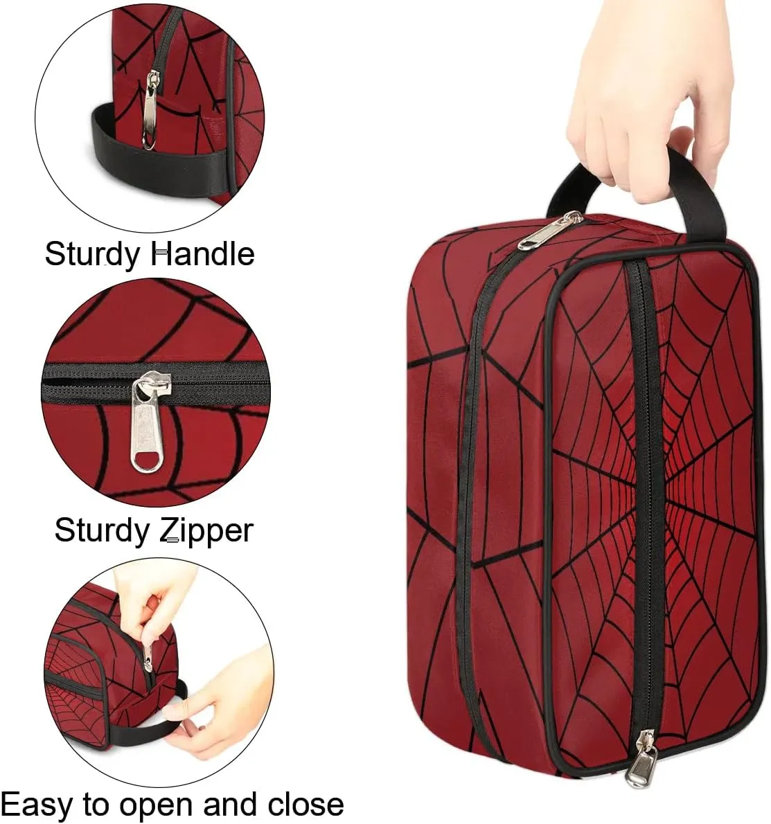 Red Spider Web Travel Toiletry Bag for Boys Kids, Waterproof Hanging Dopp Kit for Men, Shaving Bag with Large Capacity for Travel, Sports, Shower