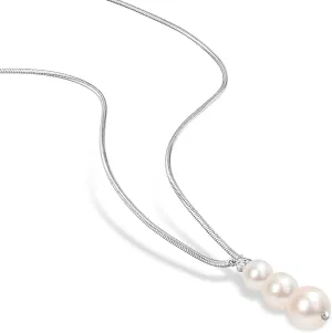 Reeds White Freshwater Cultured Pearl and White Topaz Sterling Silver Pendant Necklace