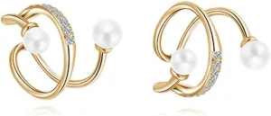 Reffeer Solid 925 Sterling Silver Pearl Ear Cuffs Earrings for Women Girls CZ Pearl Wrap Earrings Non Piercing Cartilage Cuffs Clip On Earrings