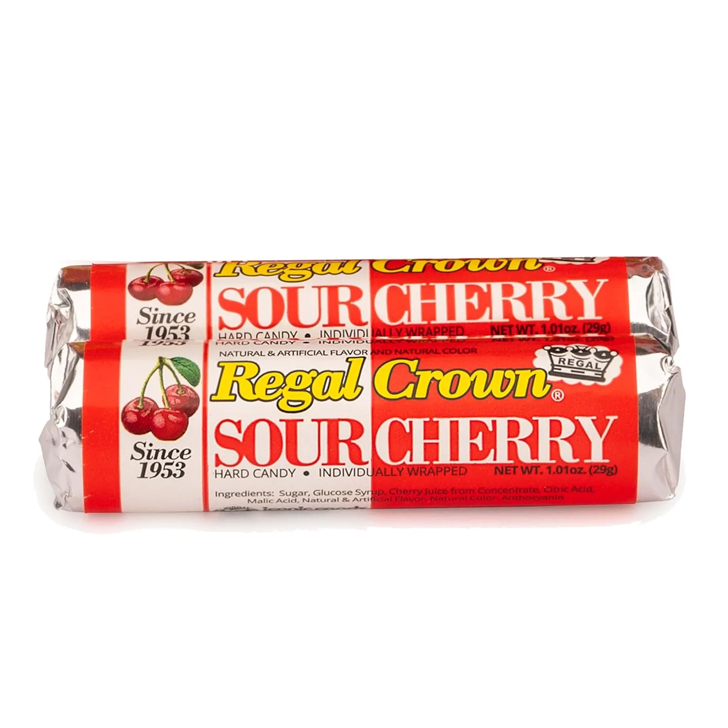 Regal Crown Roll Sour Cherry, 1.01 Ounce (Pack of 24), Sour Candy, The Hampton Candy Company