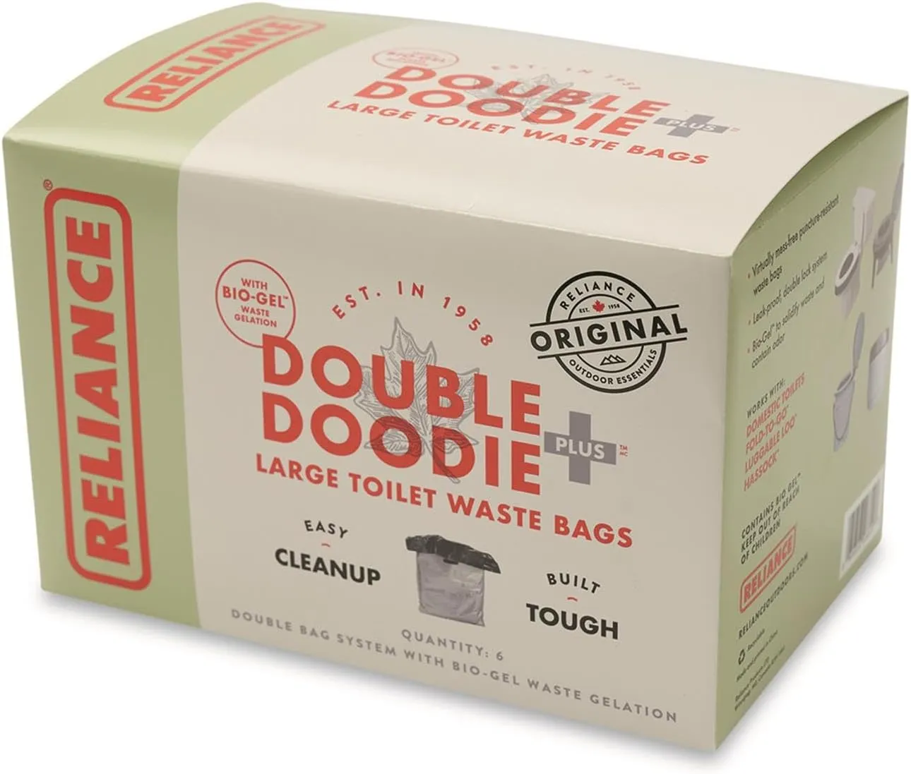 Reliance Double Doodie Lrg Toilet Waste Bag w Bio-Gel 6 Pack
