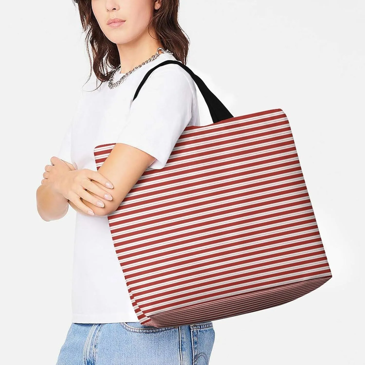 Retro Black White Polka Dots Pattern Tote Bag Reusable Grocery Bags for Groceries Capacity Heavy for Shopping