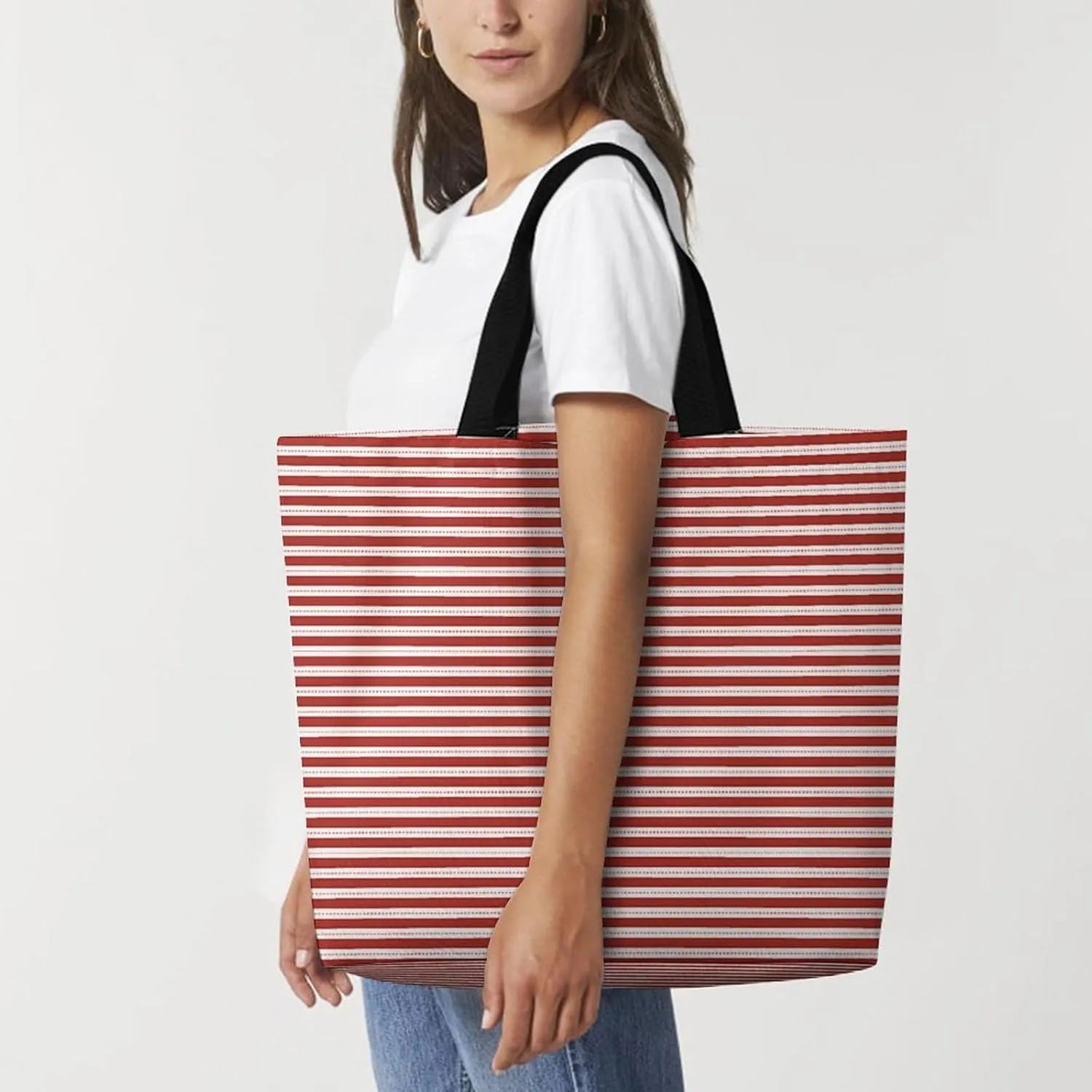 Retro Black White Polka Dots Pattern Tote Bag Reusable Grocery Bags for Groceries Capacity Heavy for Shopping