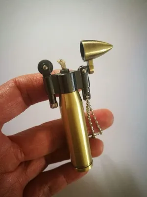 Retro Brass Trench Flint Lighter Key Chain Fob