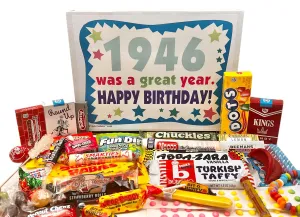 RETRO CANDY YUM ~ 1946 79th Birthday Gift Box of Nostalgic Retro Candy from Childhood for 79 Year Old Man or Woman Born 1946