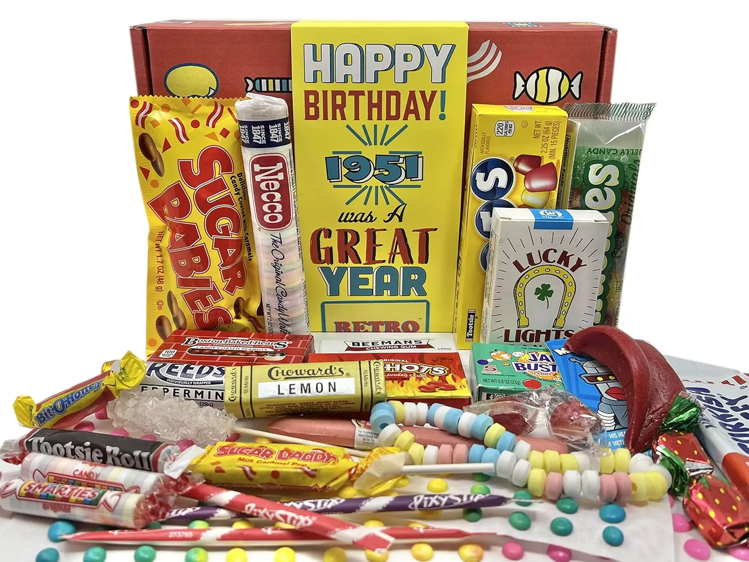 RETRO CANDY YUM ~ 1951 74th Birthday Box Nostalgic Candy Mix from Childhood for 74 Year Old Man or Woman Born 1951 Jr