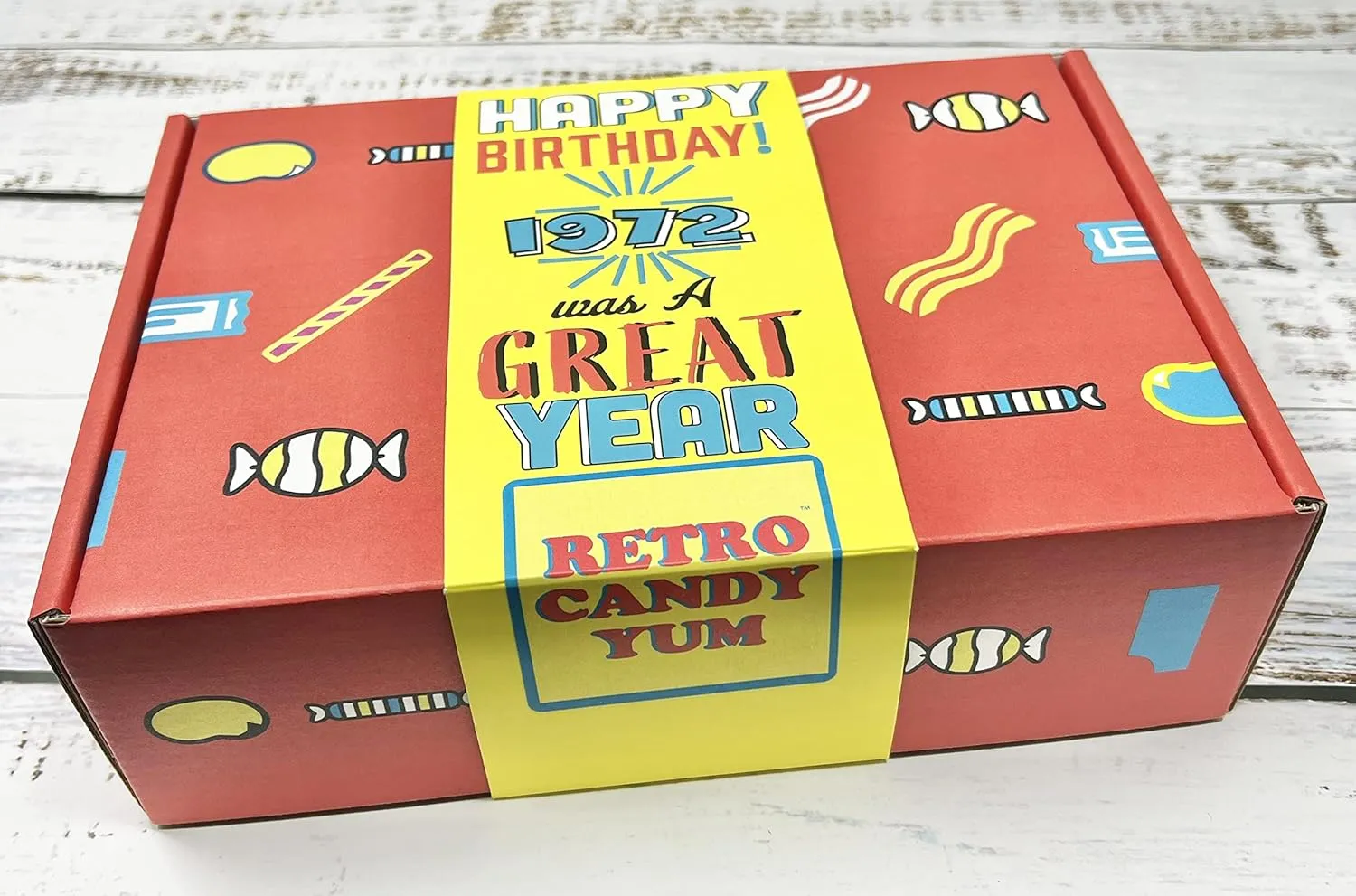 RETRO CANDY YUM ~ 1972 53rd Birthday Gift Box of Nostalgic Retro 70s Candy Mix from Childhood for 53 Year Old Man or Woman Born Back in 1972 Jr