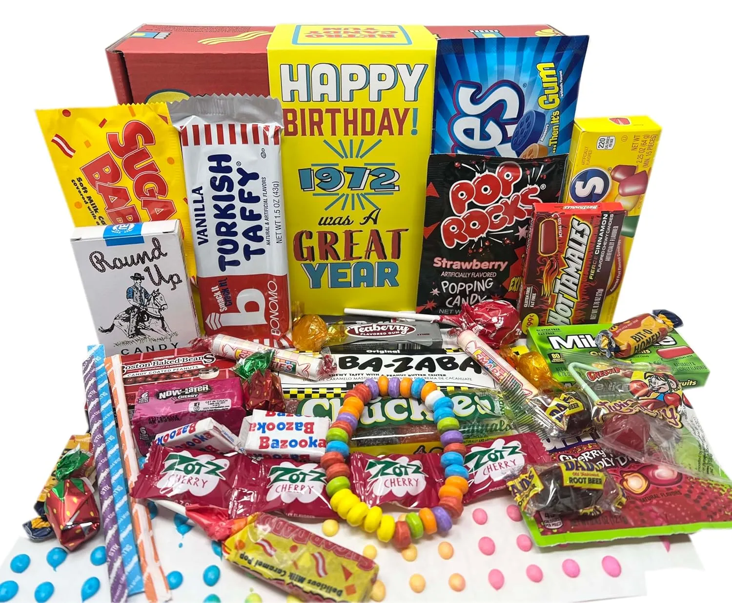 RETRO CANDY YUM ~ 1972 53rd Birthday Gift Box of Nostalgic Retro 70s Candy Mix from Childhood for 53 Year Old Man or Woman Born Back in 1972 Jr