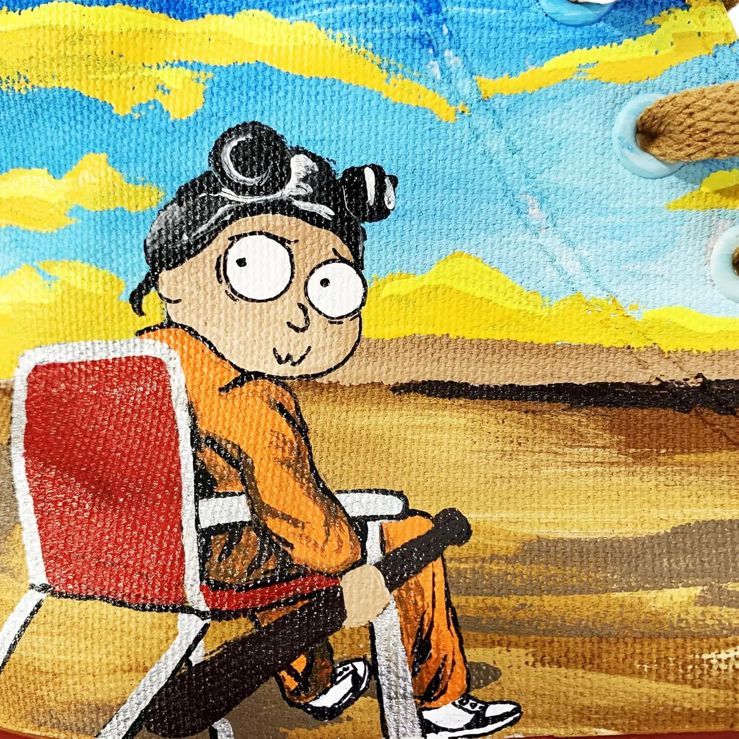 Rick shoes Morty Themed Hand drawn Canvas High-Top Sneakers，Desert khaki anime shoes (11Men/EUR46)
