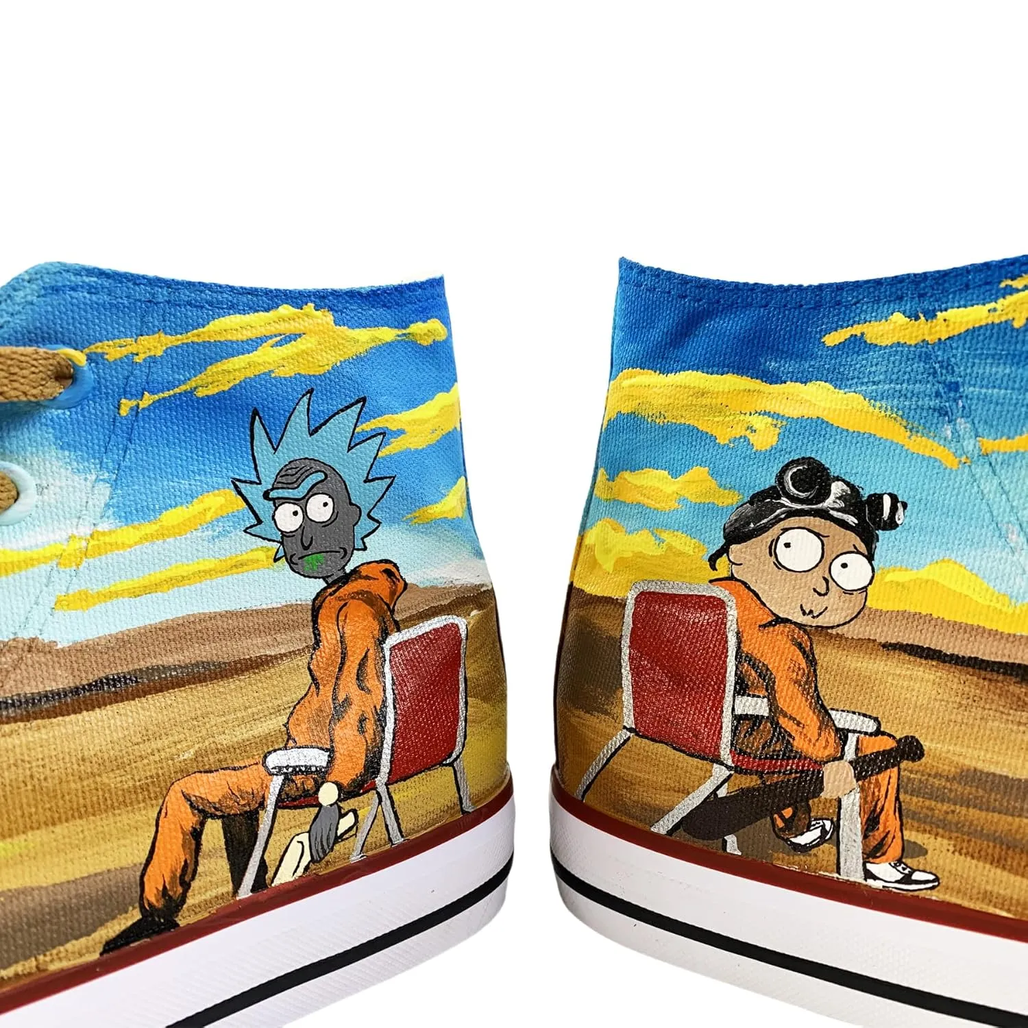Rick shoes Morty Themed Hand drawn Canvas High-Top Sneakers，Desert khaki anime shoes (11Men/EUR46)