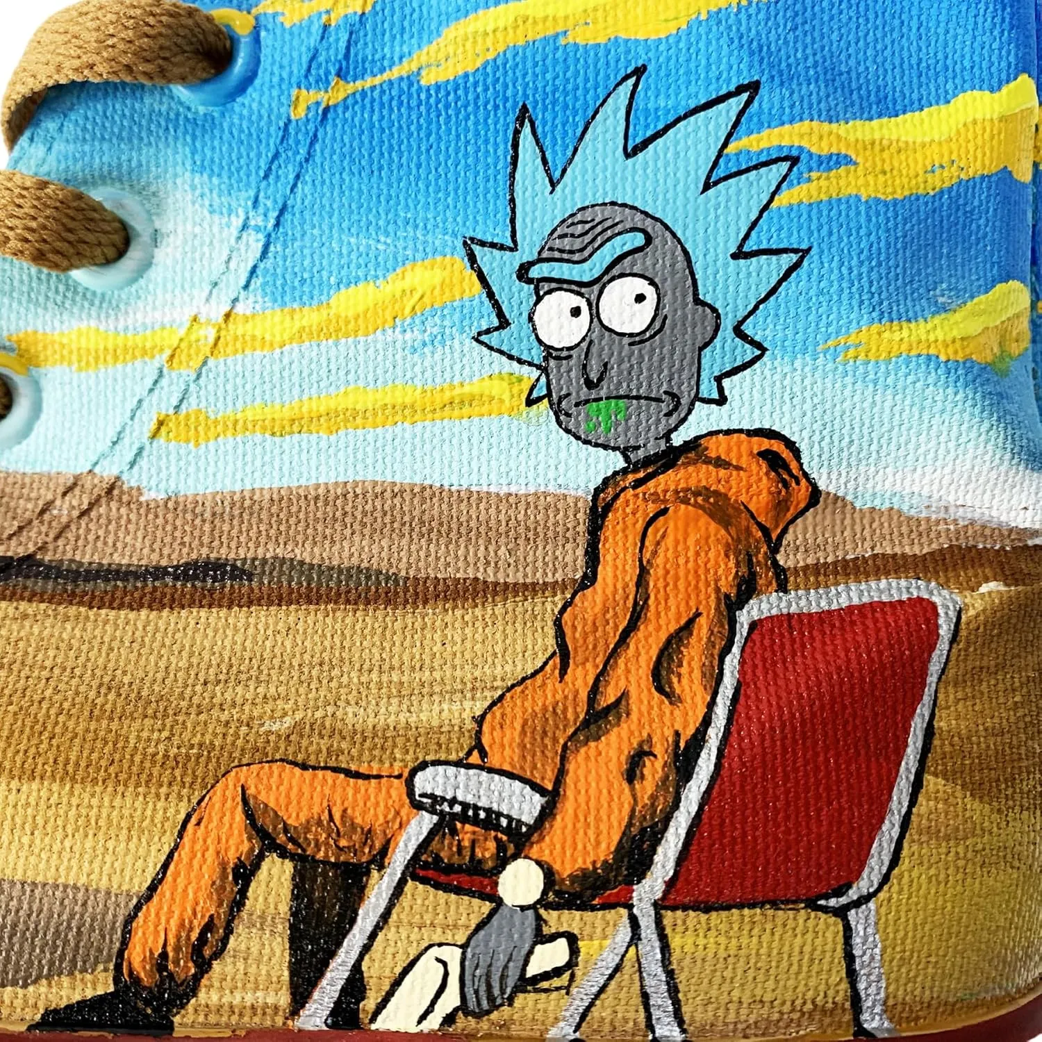 Rick shoes Morty Themed Hand drawn Canvas High-Top Sneakers，Desert khaki anime shoes (11Men/EUR46)
