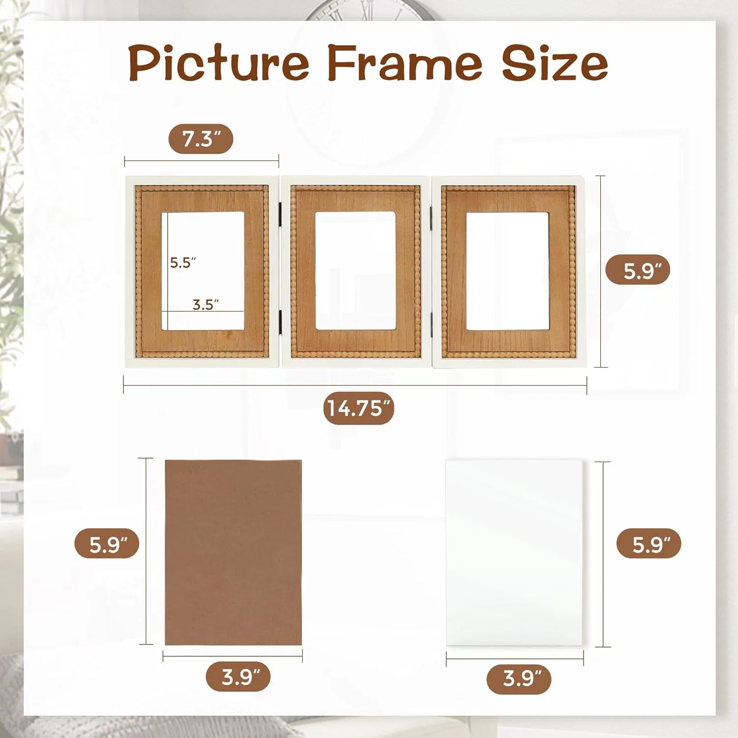 RiteSune Rustic 3 Picture Frame 5X7, Distressed Photo Frames with Beads for Tabletop Display, Vintage Triple Picture College Frame for Present