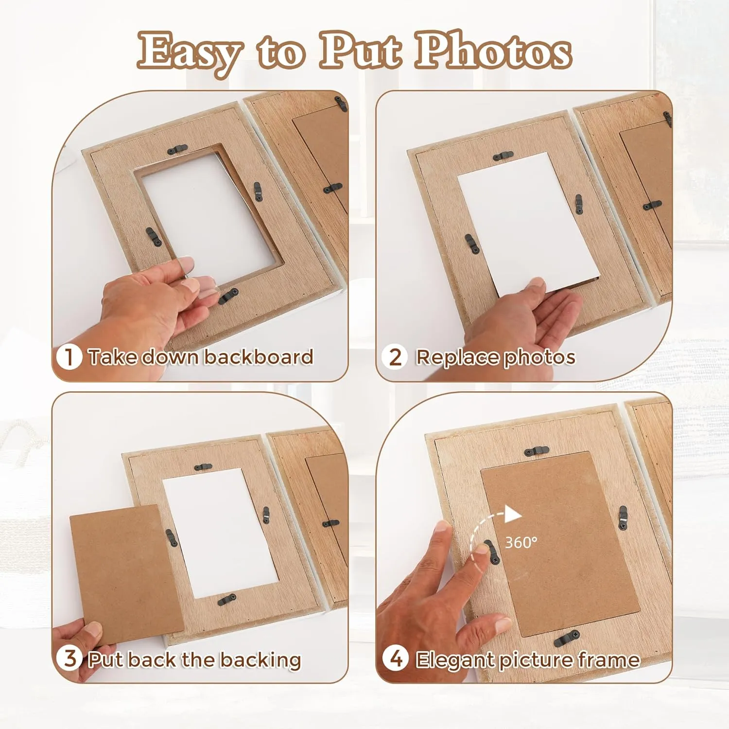 RiteSune Rustic 3 Picture Frame 5X7, Distressed Photo Frames with Beads for Tabletop Display, Vintage Triple Picture College Frame for Present