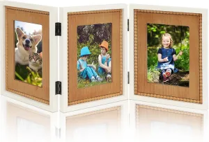 RiteSune Rustic 3 Picture Frame 5X7, Distressed Photo Frames with Beads for Tabletop Display, Vintage Triple Picture College Frame for Present