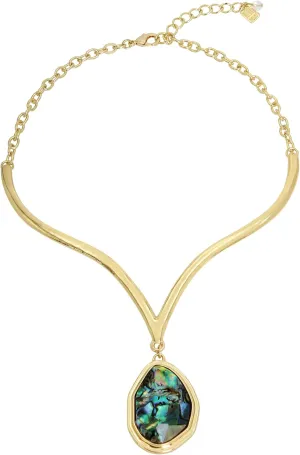 Robert Lee Morris Soho Womens Abalone Molten Pendant Collar Necklace
