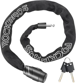 ROCKBROS Bike Chain Lock, Heavy Duty Anti Theft, 3 Ft Long, 5mm Thick Bicycle Lock with Key Set, Cut Proof for Door, Fence