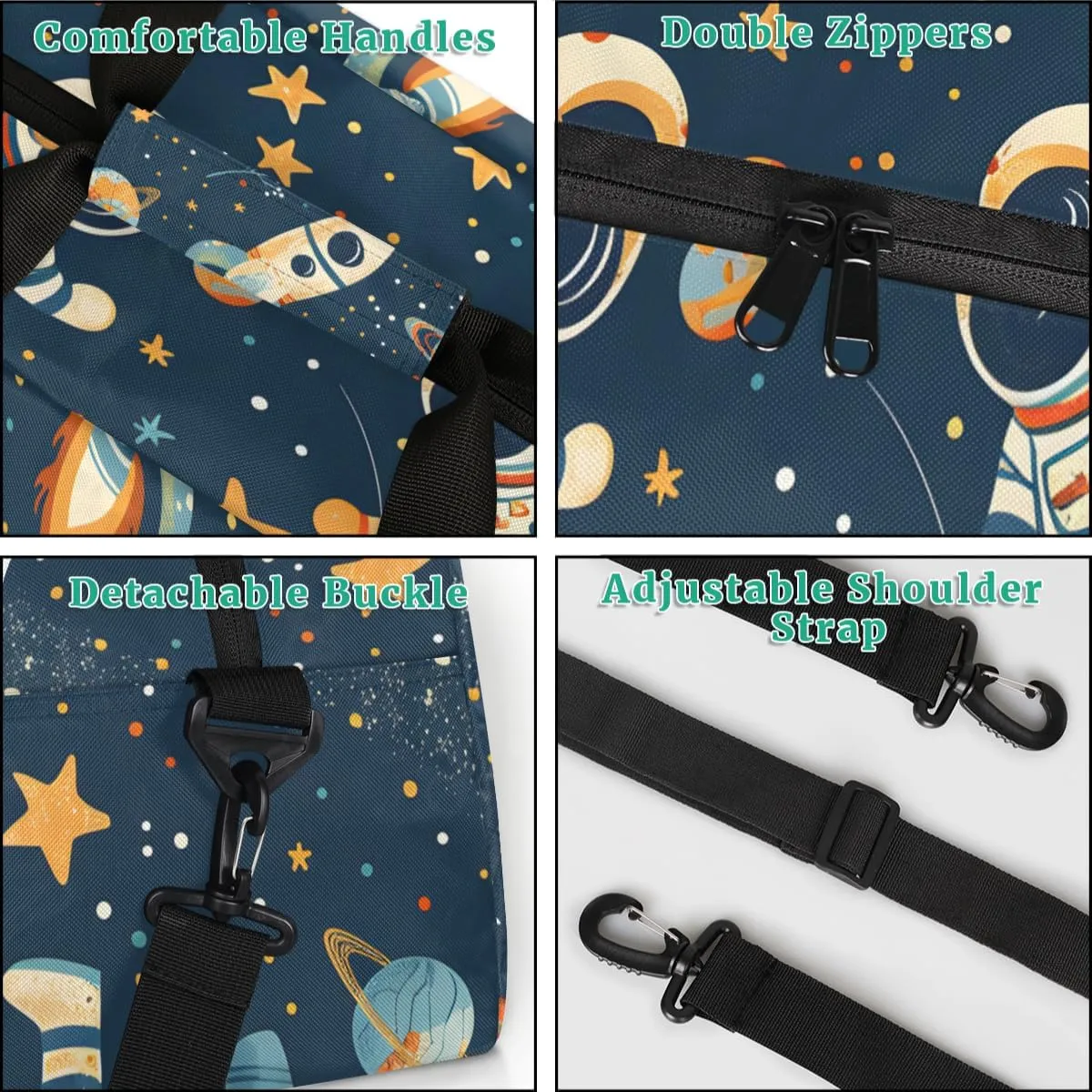 Rocket Astronaut Boys Girls Gym Bag Dance Perform Training Duffel Bags Weekender Carry-On Tote Luggage Bag Ideal for School Practice or Overnight Trips Cute Space