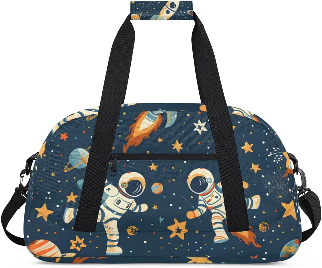 Rocket Astronaut Boys Girls Gym Bag Dance Perform Training Duffel Bags Weekender Carry-On Tote Luggage Bag Ideal for School Practice or Overnight Trips Cute Space