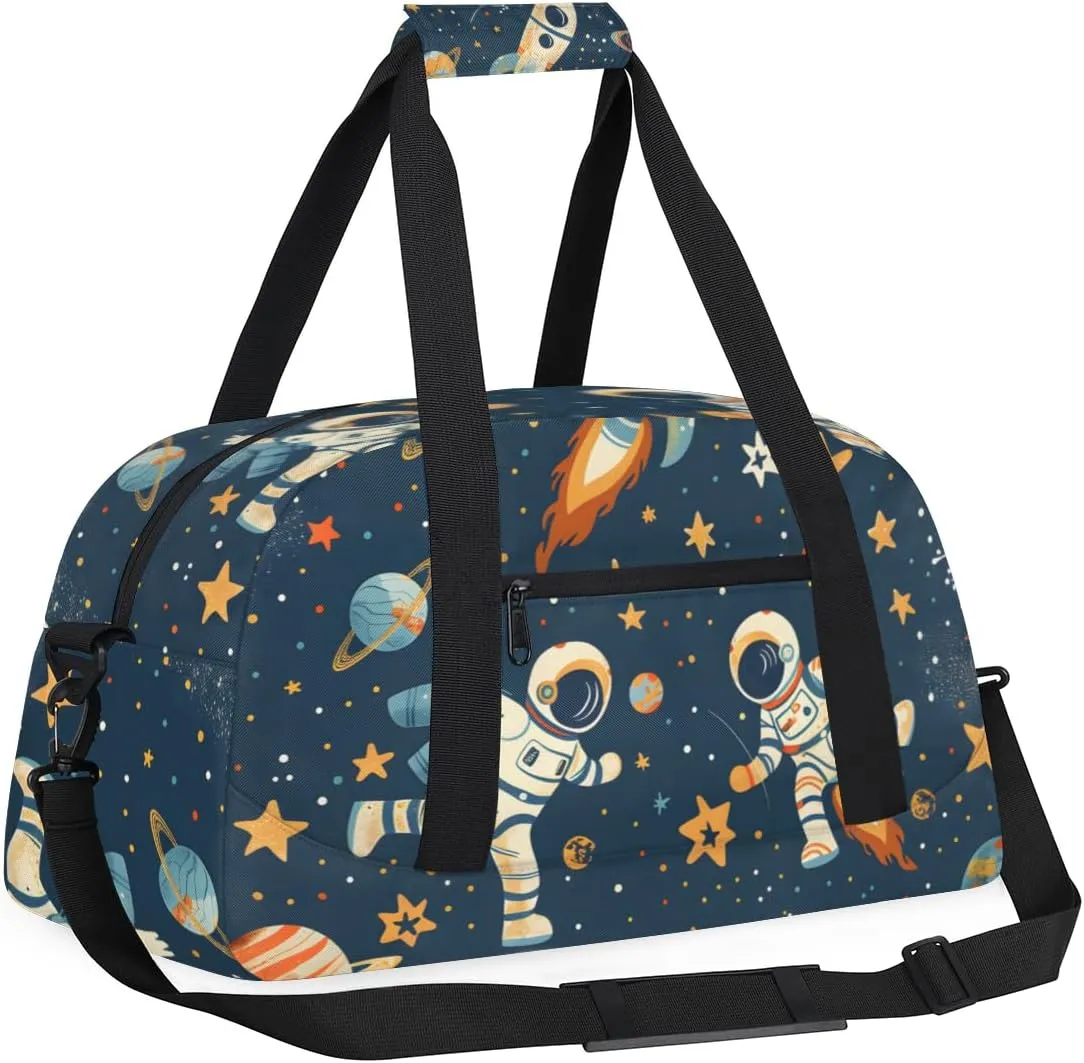 Rocket Astronaut Boys Girls Gym Bag Dance Perform Training Duffel Bags Weekender Carry-On Tote Luggage Bag Ideal for School Practice or Overnight Trips Cute Space