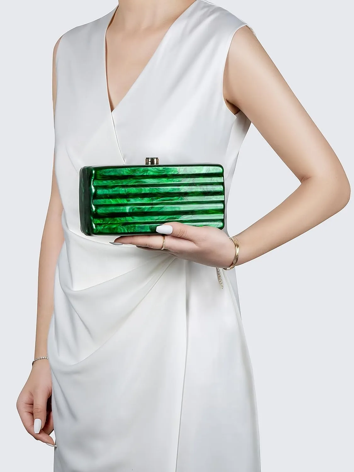 RomanticDesign Women Acrylic Evening Clutch Purse Glitter Marbling Handbag with Pearl Chain for Wedding Cocktail Party