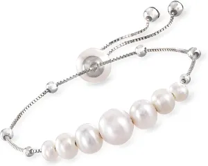 Ross-Simons 4-9.5mm Cultured Pearl Bolo Bracelet in Sterling Silver