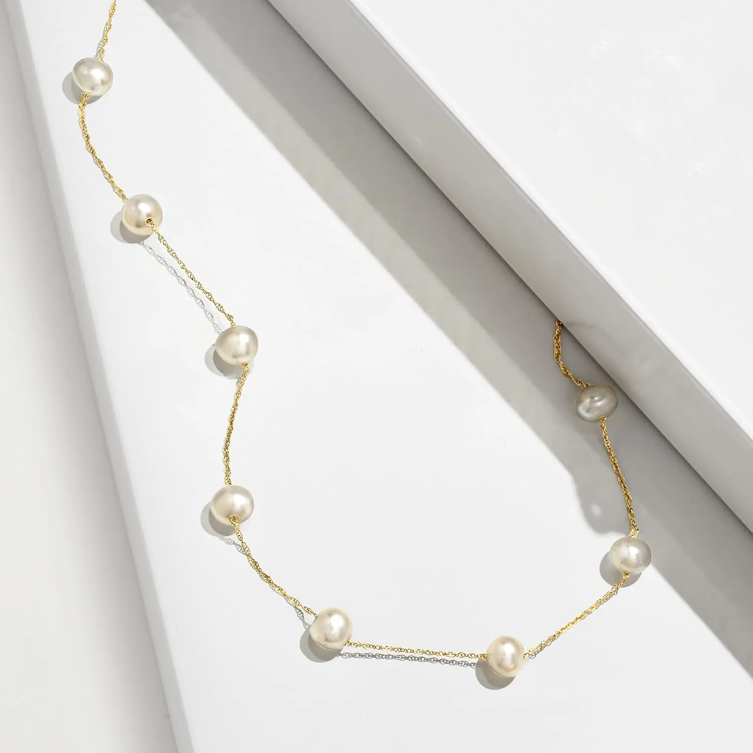 Ross-Simons 5-5.5mm Cultured Pearl Station Necklace in 14kt Yellow Gold