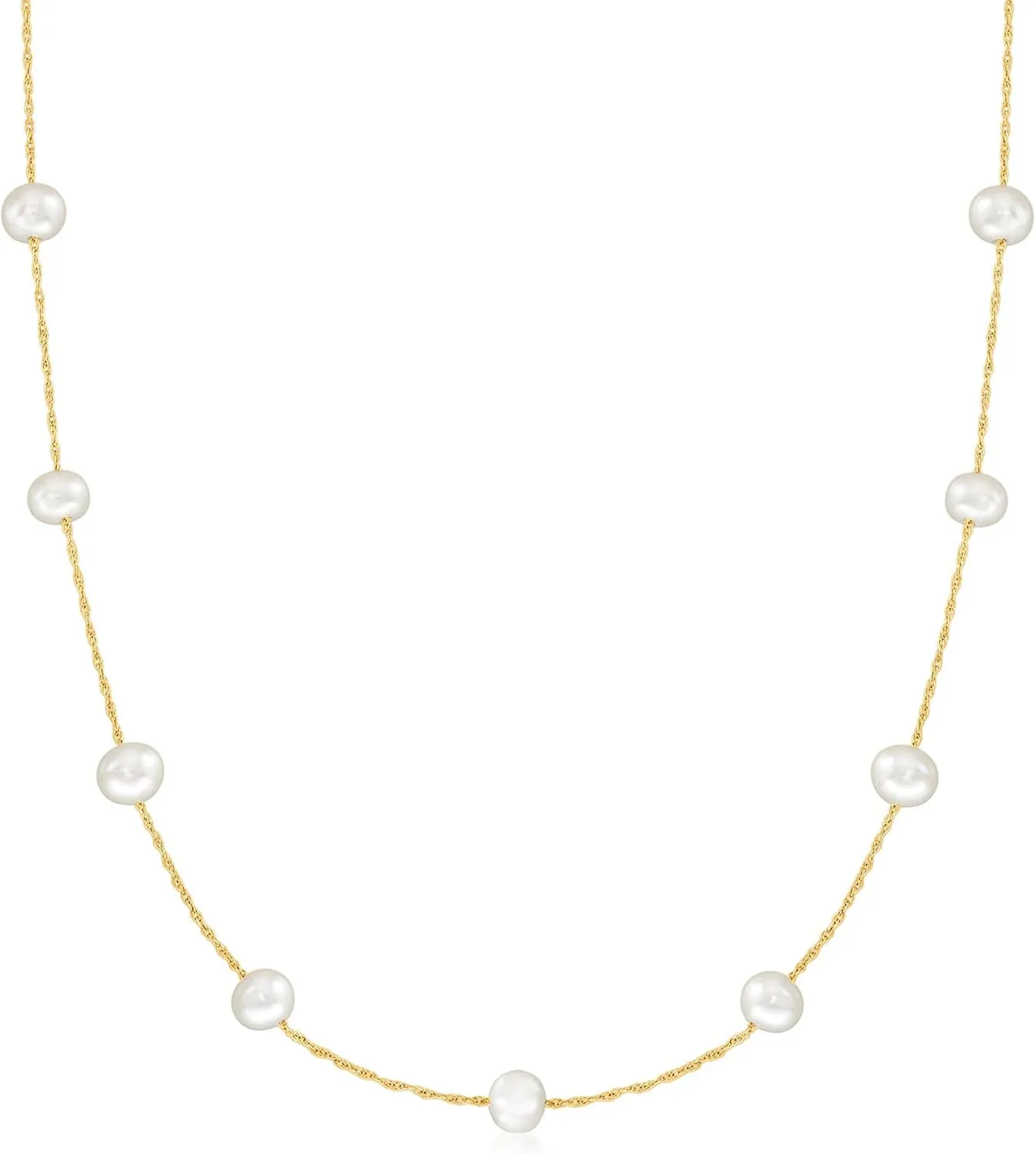 Ross-Simons 5-5.5mm Cultured Pearl Station Necklace in 14kt Yellow Gold