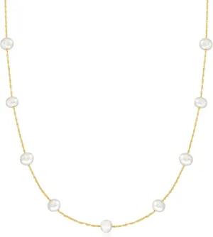 Ross-Simons 5-5.5mm Cultured Pearl Station Necklace in 14kt Yellow Gold