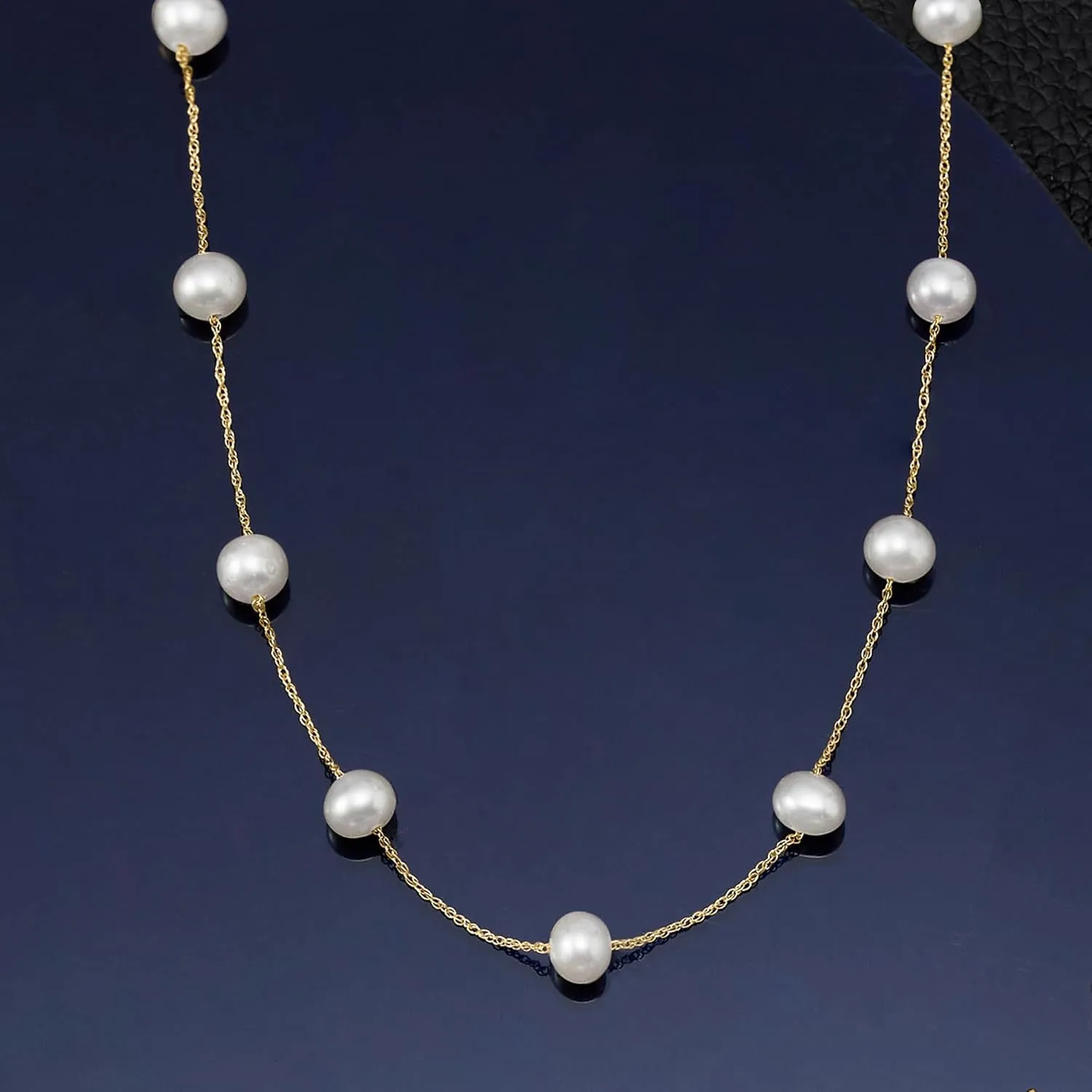 Ross-Simons 5-5.5mm Cultured Pearl Station Necklace in 14kt Yellow Gold