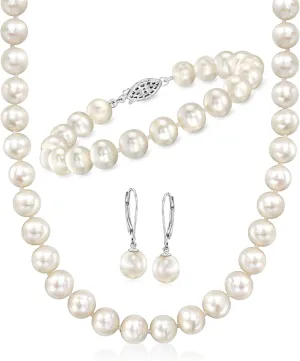 Ross-Simons 8-9mm Cultured Pearl Jewelry Set: Bracelet, Necklace and Drop Earrings With Sterling Silver. 18 inches