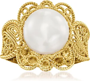 Ross-Simons 9-9.5mm Cultured Pearl Filigree Ring in 18kt Gold Over Sterling