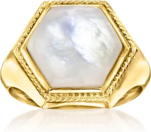 Ross-Simons Hexagonal Mother-Of-Pearl Ring in 18kt Gold Over Sterling
