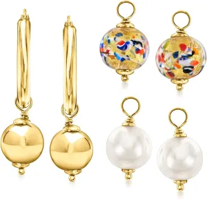 Ross-Simons Italian 18kt Gold Over Sterling Jewelry Set: Hoop Earrings and 3 Pairs Of Interchangeable Drops