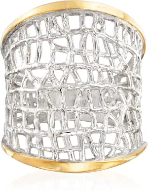 Ross-Simons Sterling Silver and 14kt Yellow Gold Free-Form Lattice Ring