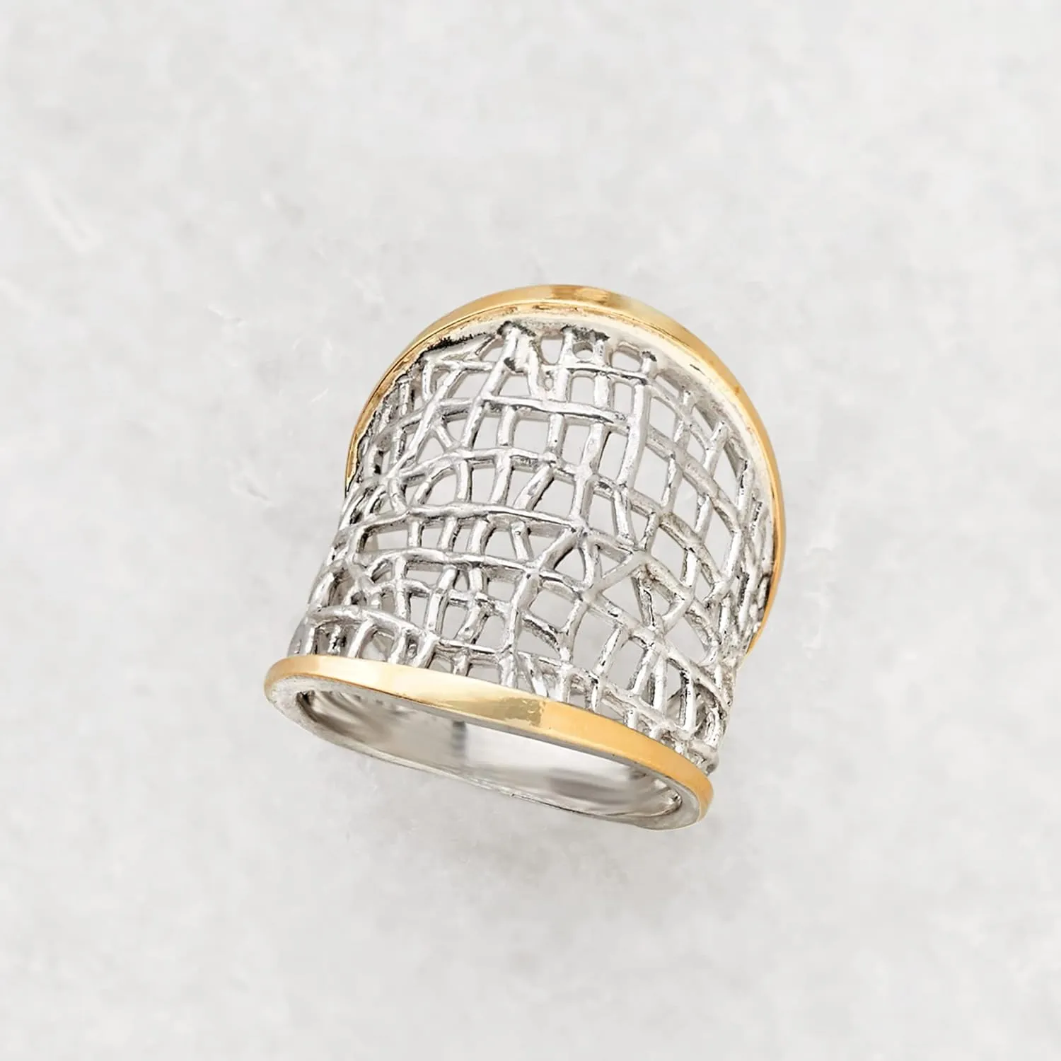 Ross-Simons Sterling Silver and 14kt Yellow Gold Free-Form Lattice Ring